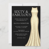Goldenes Kleid & Schwarze Frauen 60. Geburtstag Einladung (Vorderseite)