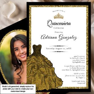 Goldenes Kleid und Tiara Benutzerdefiniertes Foto Einladung