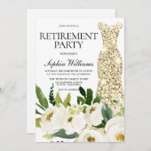 Goldenes Kleid Weiße Blume Ruhestand Party Einladung (Vorne/Hinten)