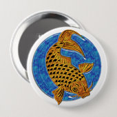 Goldenes Koi im blauen Glasteich Button (Vorne & Hinten)