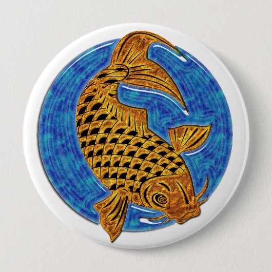 Goldenes Koi im blauen Glasteich Button (Vorderseite)