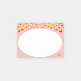 Goldenes Konfetti auf Rosa Post-it Klebezettel