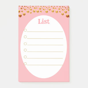 Goldenes Konfetti auf Rosa Post-it Klebezettel