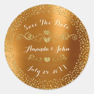 Goldenes Konfetti-Glitter-Save-the-Date-Metallisch Runder Aufkleber