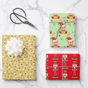 Goldenes Konfetti, Weihnachtself, Nussknacker Geschenkpapier Set