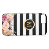 Goldenes Kreis-mit Blumenmonogramm-Schwarz-weißes Case-Mate iPhone Hülle (Rückseite (Horizontal))