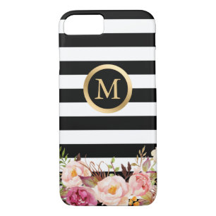Goldenes Kreis-mit Blumenmonogramm-Schwarz-weißes Case-Mate iPhone Hülle