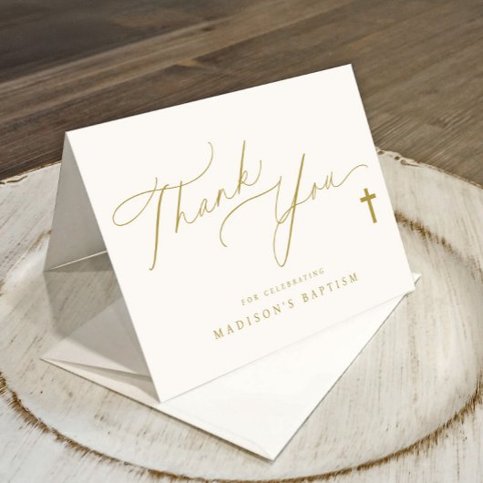 Goldenes Kreuz Elegantes Foto Taufe Dankeskarte
