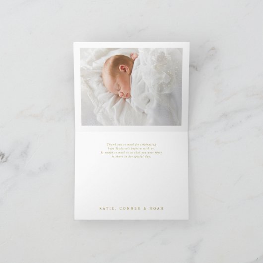 Goldenes Kreuz Elegantes Foto Taufe Dankeskarte (Innenseite)