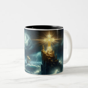 Goldenes Kreuz Führung eines Schiffes auf einem St Zweifarbige Tasse