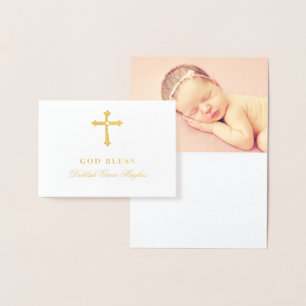 Goldenes Kreuz Gott segne Baby Mädchen Taufe Folienkarte