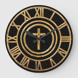 Goldenes Kreuz Große Wanduhr