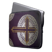 Goldenes Kreuz Mandala Laptopschutzhülle (Vorderseite Links)
