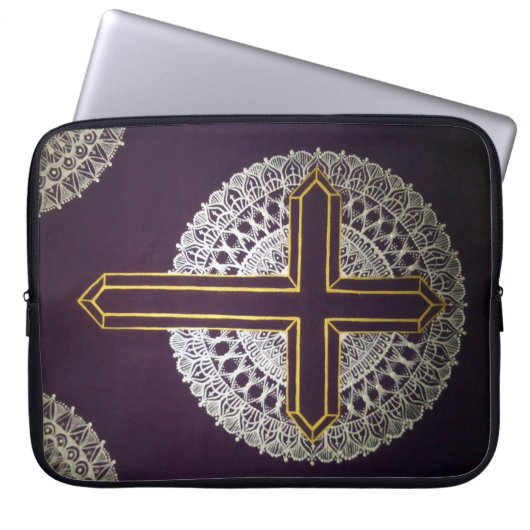Goldenes Kreuz Mandala Laptopschutzhülle (Vorderseite)