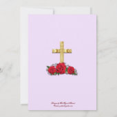 Goldenes Kreuz mit katholischen Rote Rosen Einladung (Rückseite)