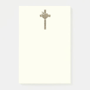 Goldenes Kreuz mit Tauben-und Herz-elegantem Post-it Klebezettel
