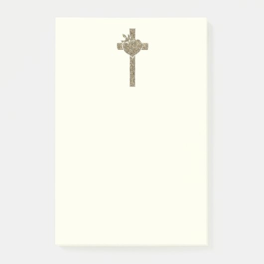 Goldenes Kreuz mit Tauben-und Herz-elegantem Post-it Klebezettel (Vorderseite)