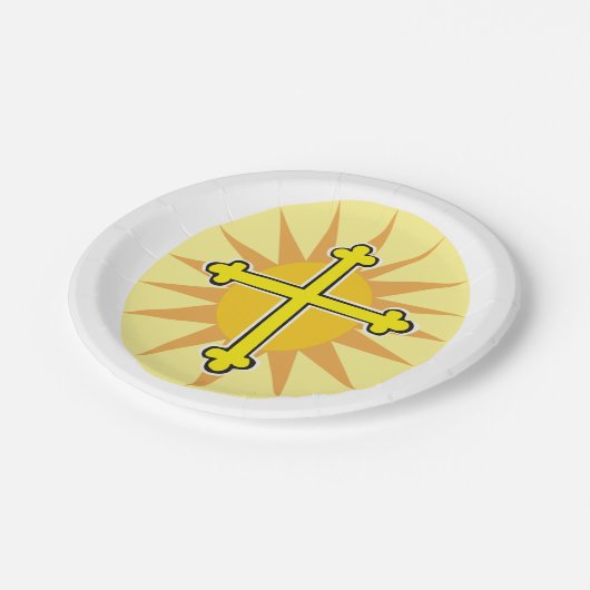 Goldenes Kreuz Pappteller (Schrägansicht)