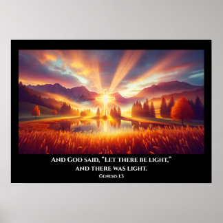 Goldenes Kreuz unter einem herrlichen Sonnenaufgan Poster