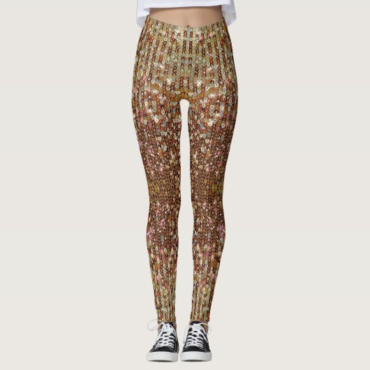 Goldenes Kupferglitzern Amber-Sequenzmuster Leggings (Vorderseite)