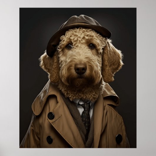 Goldenes Labradoodle als Sherlock Holmes verkleide Poster (Vorne)