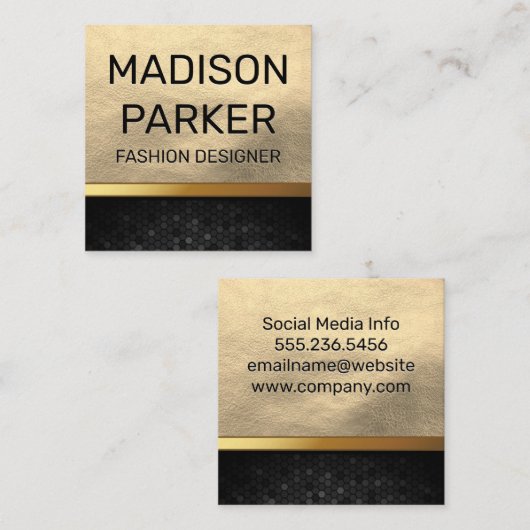 Goldenes Leder und Metallgewebe | Geometrisch Quadratische Visitenkarte (Vorne/Hinten)