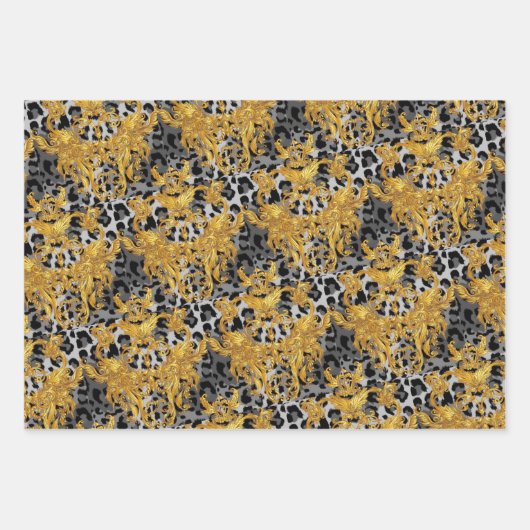 Goldenes Leopard-Wrapping Paper Geschenkpapier Set (Vorderseite 2)