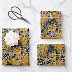 Goldenes Leopard-Wrapping Paper Geschenkpapier Set