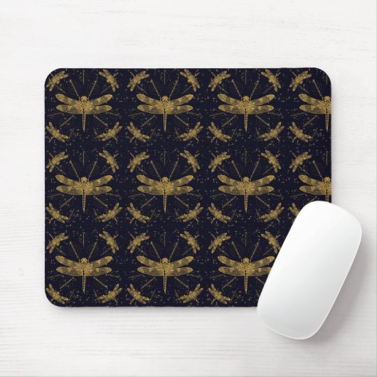 Goldenes Libellenmuster - dunkel Mousepad (Mit Mouse)