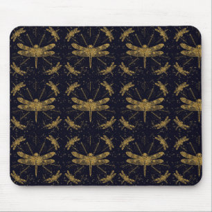 Goldenes Libellenmuster - dunkel Mousepad