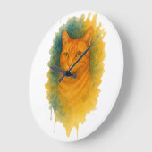 Goldenes Licht: T - Shirt der Wasserfarbe Katze Große Wanduhr (Winkel)