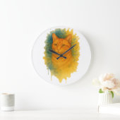 Goldenes Licht: T - Shirt der Wasserfarbe Katze Große Wanduhr (Zuhause)