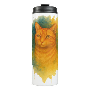 Goldenes Licht: T - Shirt der Wasserfarbe Katze Thermosbecher