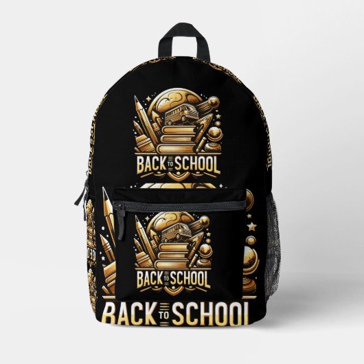 goldenes Logo des Designers "Back to School" Bedruckter Rucksack (Vorderseite)