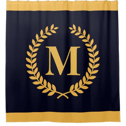 Goldenes Lorbeer-Kranz-Monogramm Duschvorhang (Vorderseite)
