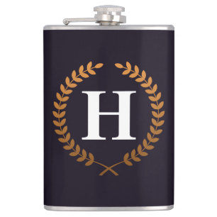 Goldenes Lorbeerkranz-Monogramm Flachmann