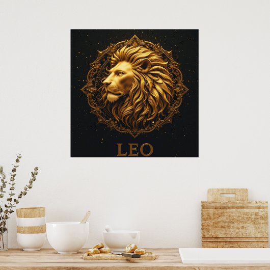 Goldenes Löwensymbol, das Stärke darstellt, Zodiac Poster (Küche)