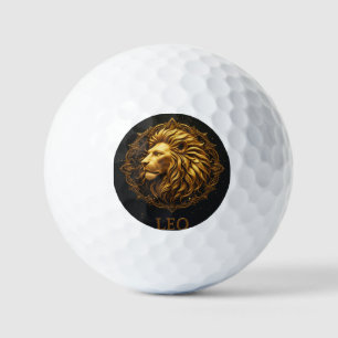 Goldenes Löwensymbol, das Stärke und das Sternzeic Golfball