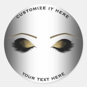 Goldenes Makeup Wimpern Glam Silber Personalisiert Runder Aufkleber