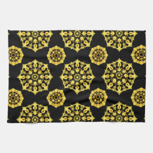 Goldenes Mandala-Design mit symmetrischen Mustern Geschirrtuch