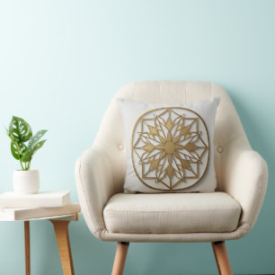 Goldenes Mandala-Medaillon   Elegantes Kissen