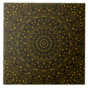 Goldenes Mandala-Muster mit strahlender Symmetrie Fliese