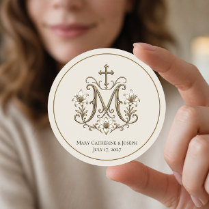 Goldenes Marianisches Kreuz-Monogramm Runder Aufkleber