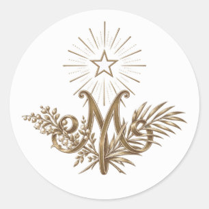 Goldenes Marianisches Monogramm Katholisch 19. Jah Runder Aufkleber
