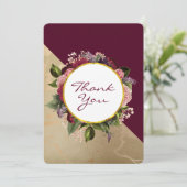 goldenes Marmormuster und Burgunder-Flora Dankeskarte (Stehend Vorderseite)