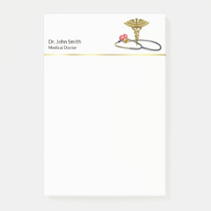 Goldenes medizinisches Stethoskop & Caduceus mit H Post-it Klebezettel