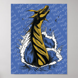 Goldenes Meer-Monster-Schlangen-Ozeanwellen-Poster Poster