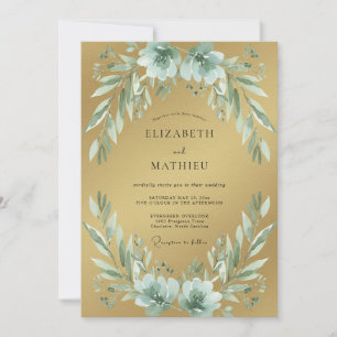 Goldenes Meeresschaum-Laub-Eukalyptus-Hochzeit Einladung