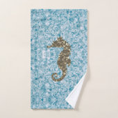 Goldenes Meerpferd auf Abstraktem Blau Badhandtuch Set (Handtuch)