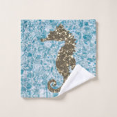 Goldenes Meerpferd auf Abstraktem Blau Badhandtuch Set (Waschlappen)